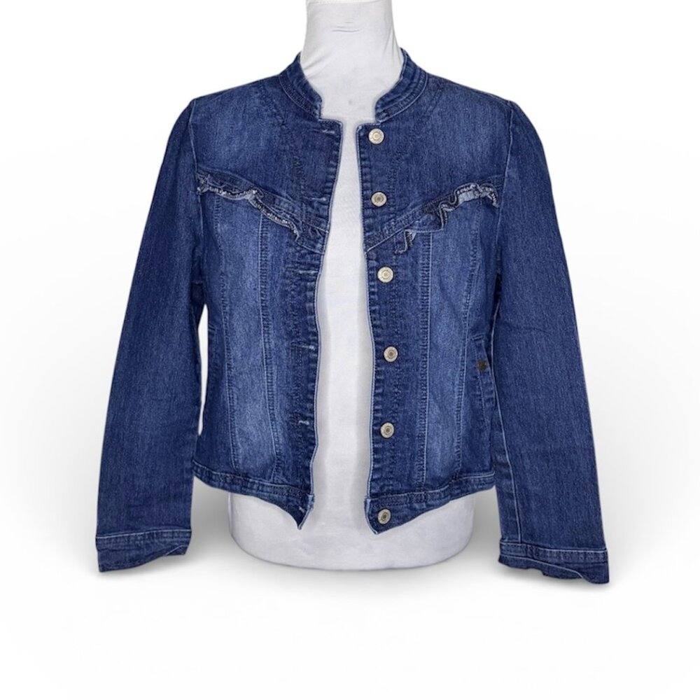 Tommy Hilfiger Tommy Girl Ruffle Denim Jacket Women’s M-L Jean Coat - Picture 1 of 11